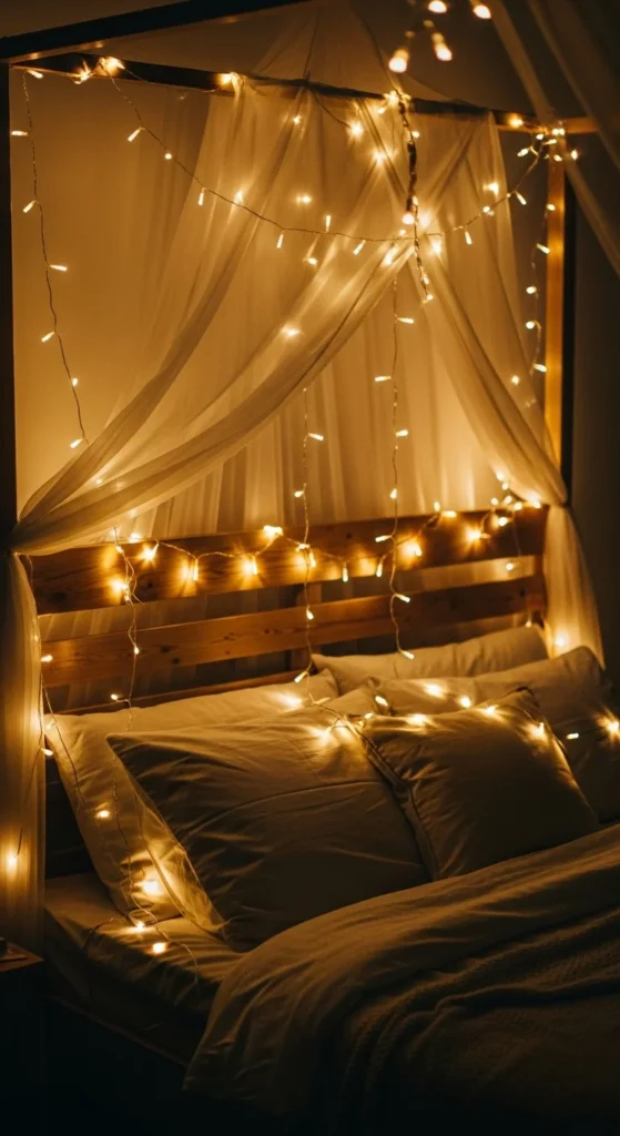 1. Drape Fairy Lights Around Your Bed