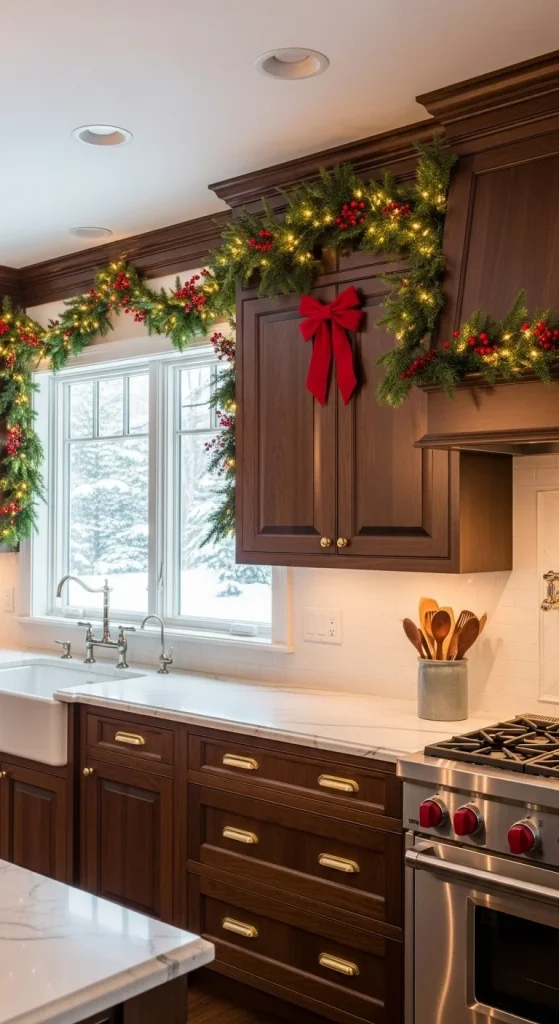 1. Garland-Wrapped Cabinets