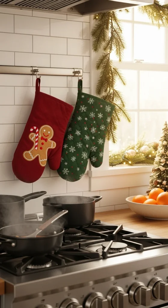 10. Festive Oven Mitt Display