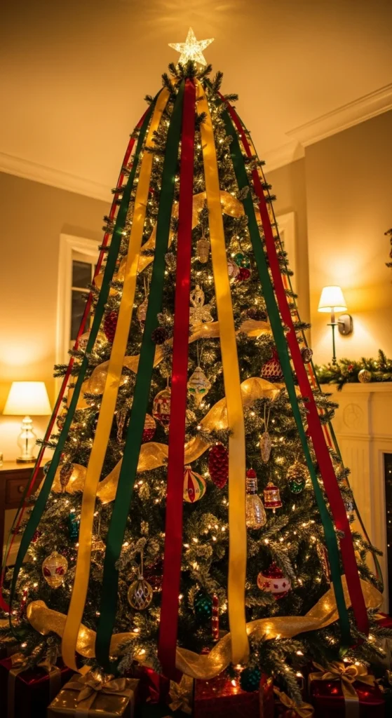 10. Floor-to-Ceiling Draped Ribbon Tree