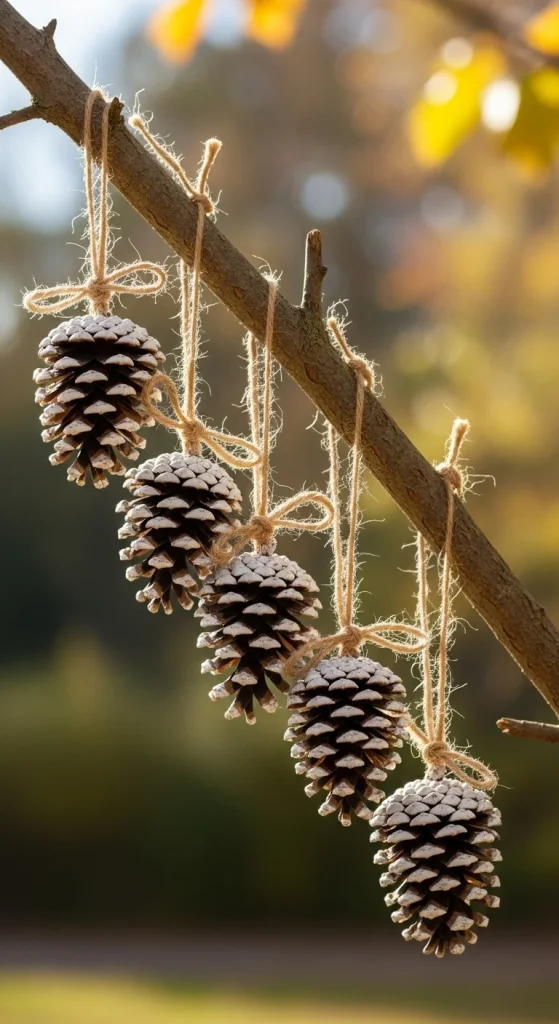 10. Pinecone Snow Ornaments