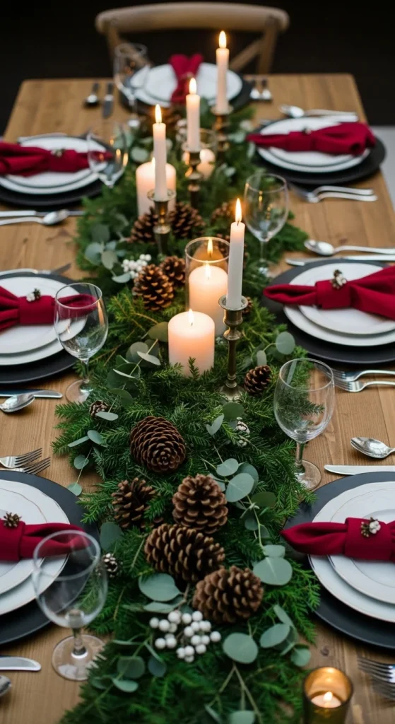 11. Pinecone Runner Christmas Table