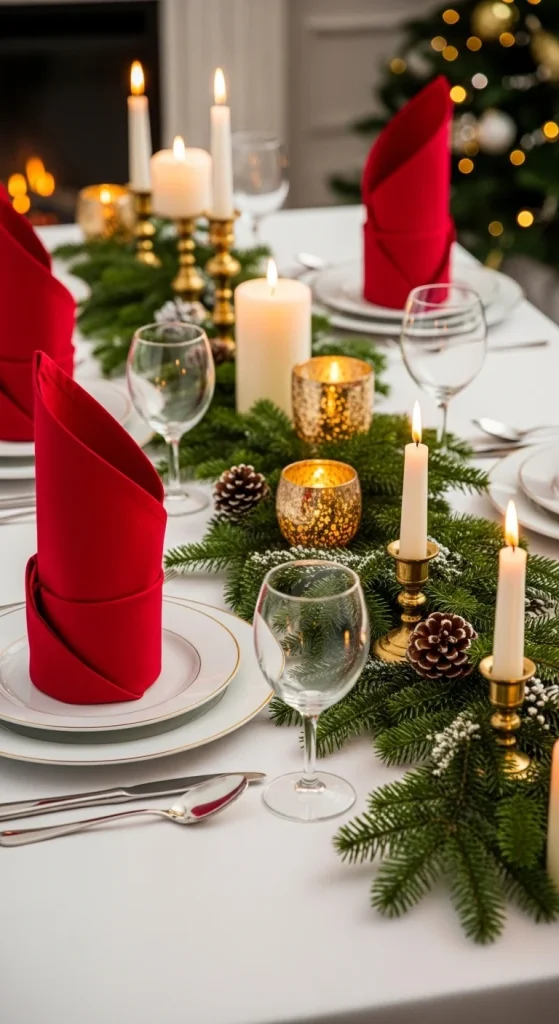 12. Classic Red Napkin Christmas Table