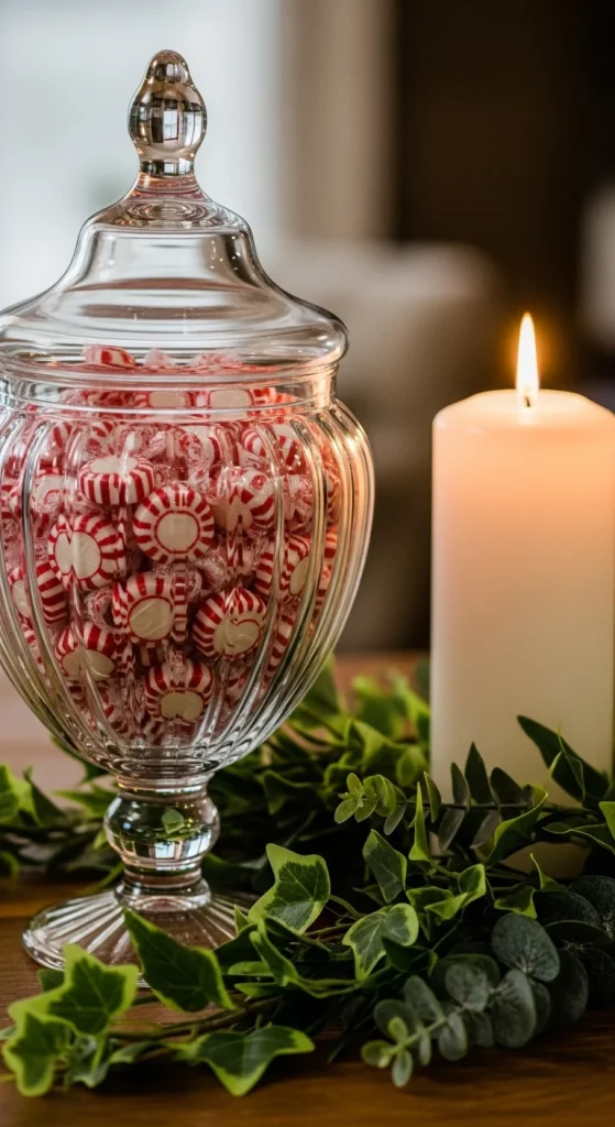 12. Glass Candy Jars With Peppermints