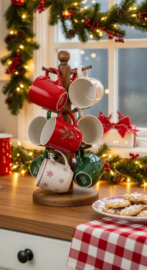 14. Christmas-Themed Mug Rack