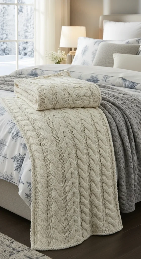 15. Cable Knit Blanket Fold