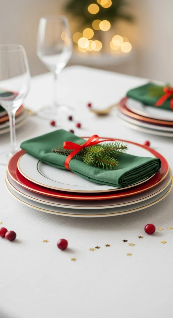 15. Red and Green Layered Plate Setting