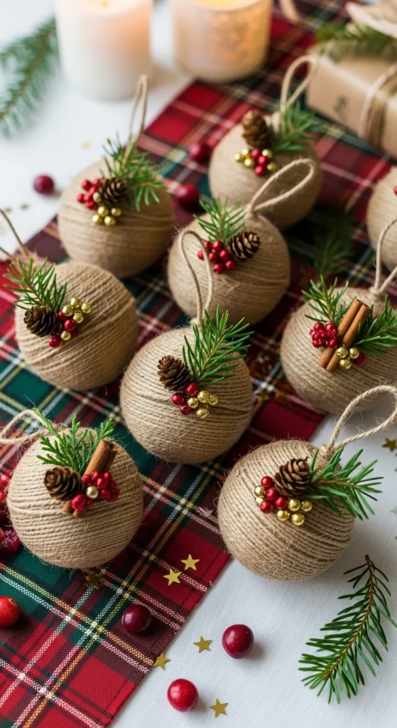 15. Twine-Wrapped Ornaments