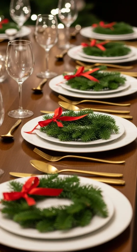 18. Classic Christmas Table with Mini Wreath Place Settings