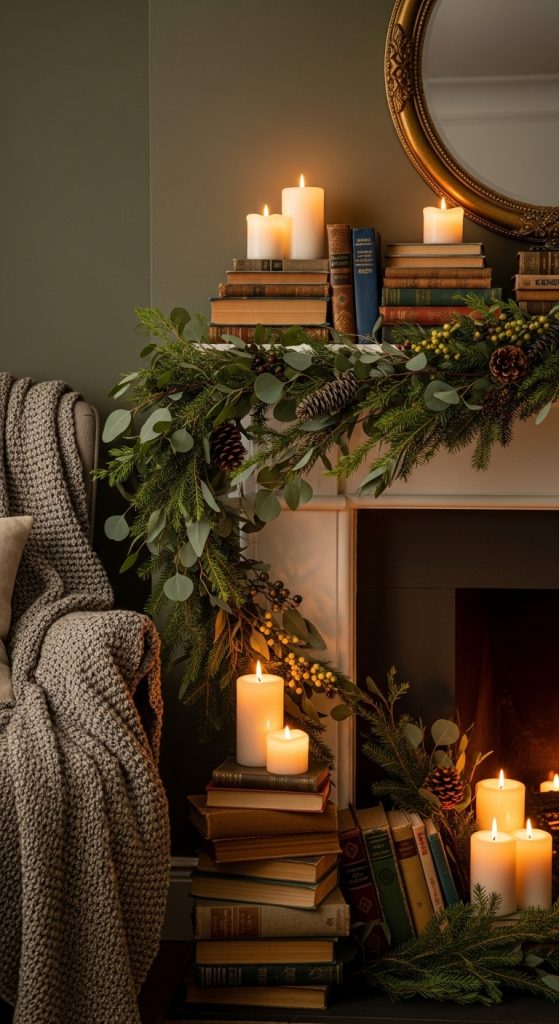 18. Cozy Book Stack Mantel
