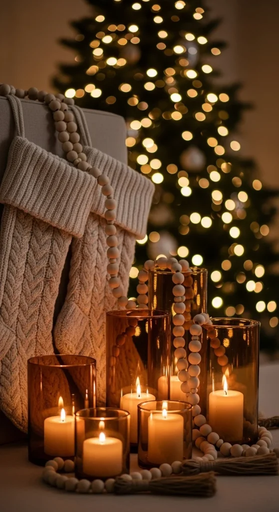 20. Cream, Wood, & Amber Glass Glow