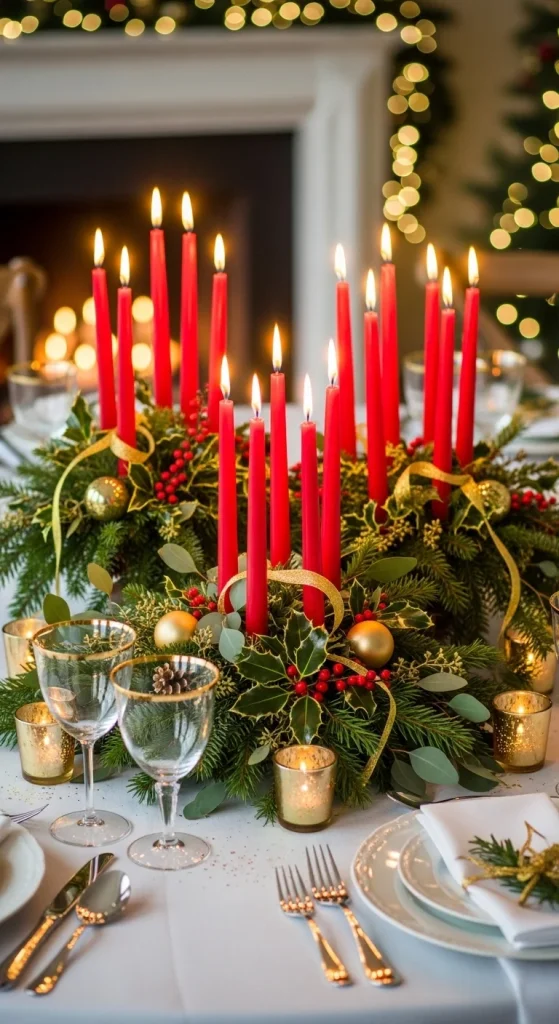 21. Christmas Table with Red Taper Candle Clusters
