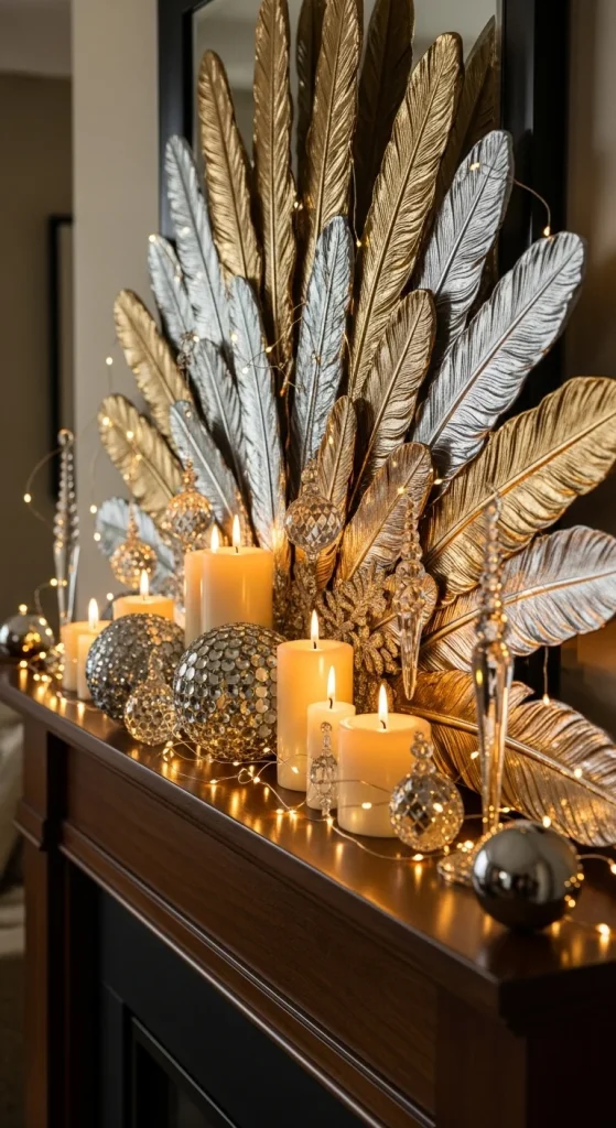 21. Metallic Feather Accents