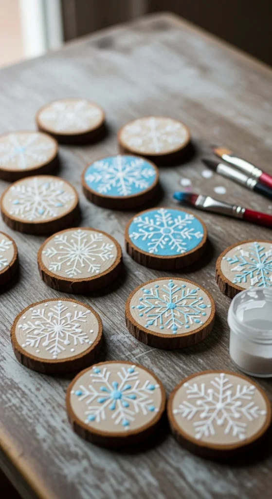 21. Snowflake Wood Slice Ornaments
