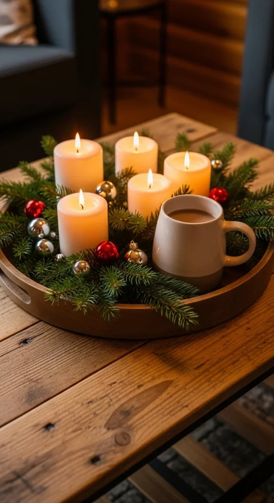 22. Rustic Tray Coffee Table Setup