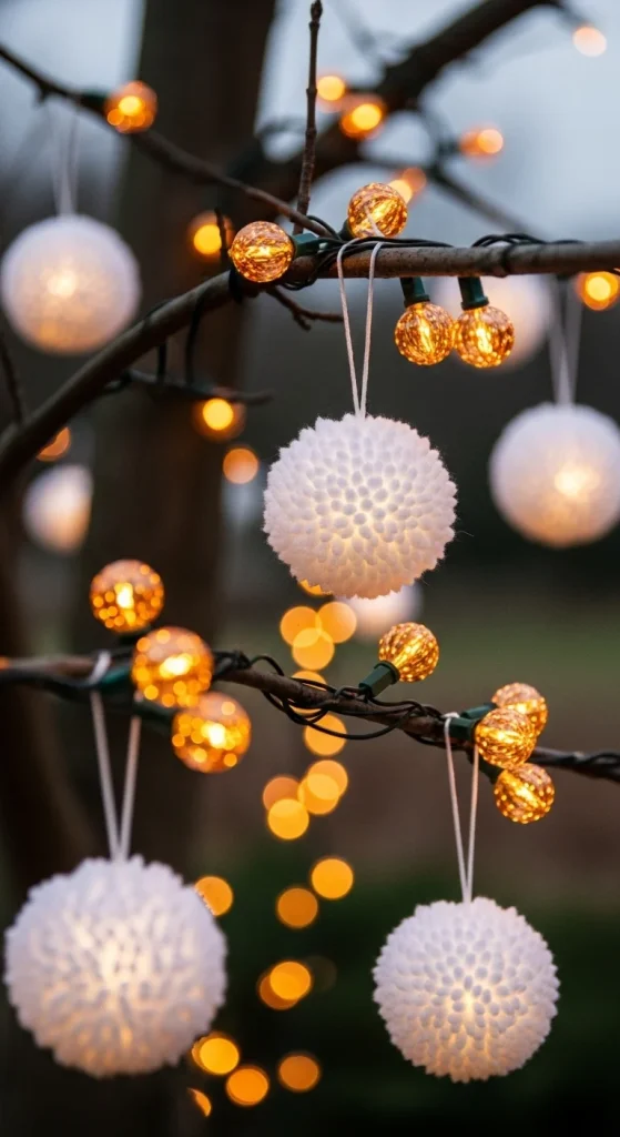 23. Pom-Pom Snowball Ornaments