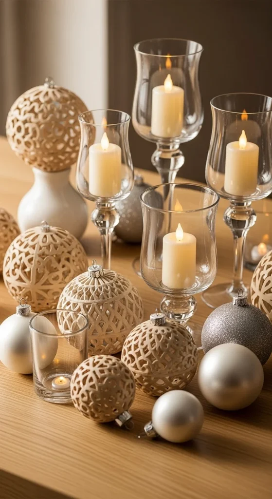 24. Soft Sand, Pearl, & Clear Glass Holiday Look