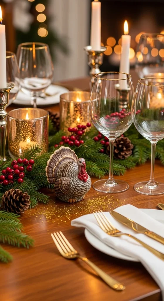 3. Fresh Greenery Table with Gold Rimmed Glassware