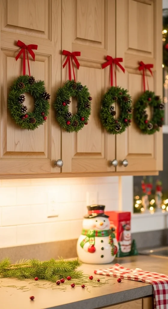 3. Mini Wreaths on Cabinet Doors