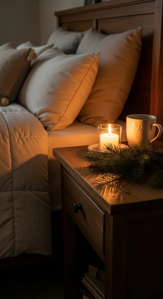 3. Snowy Pine Nightstand Décor