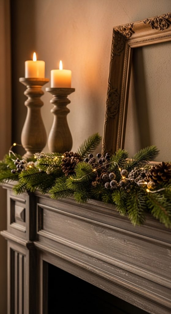 4. Rustic Wood + Winter Greens