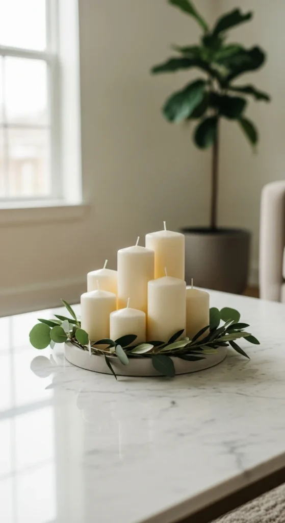 4. Soft Candle Clusters on Marble or Glass