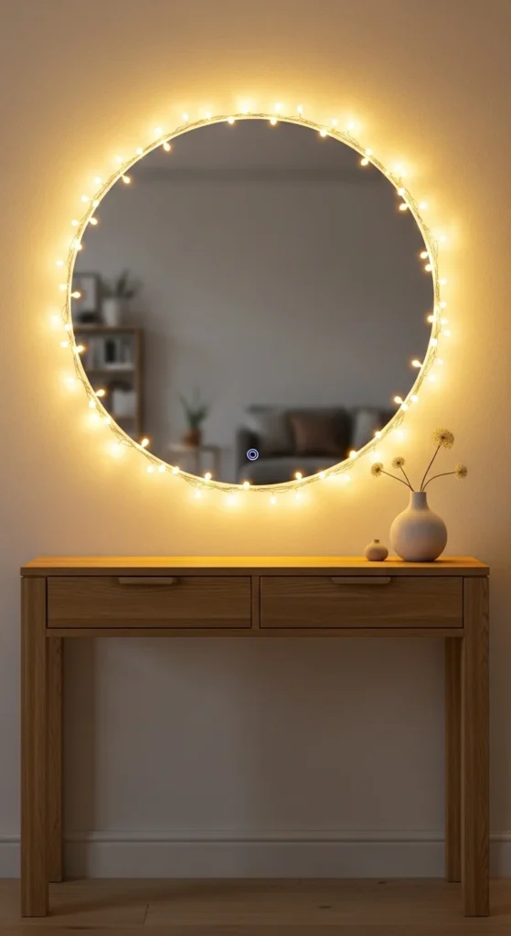 4. Wrap Fairy Lights Around Mirrors and Furniture