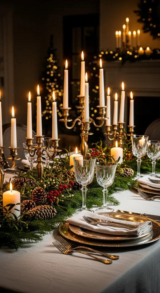 5. Classic Candlelit Christmas Table with Gold Accents