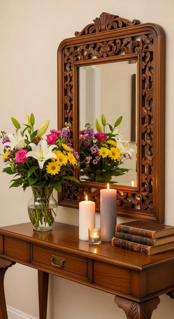 6. Add Mirrors Behind Décor for a Layered Look