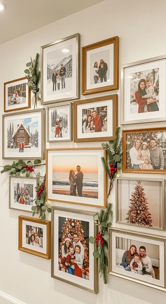 6. Photo Collage Wall With Holiday Memories