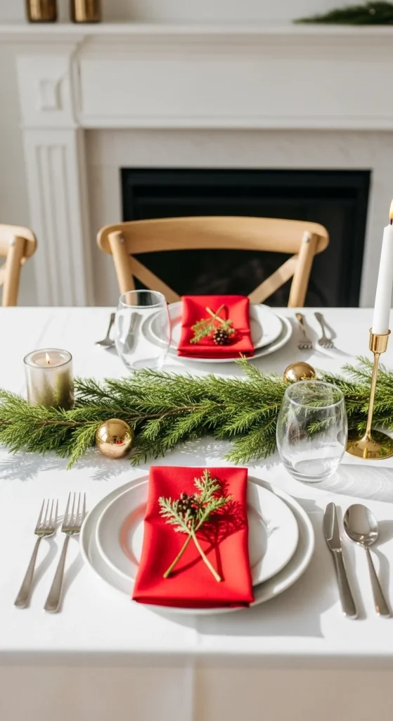 7. Minimal Christmas Table with Pops of Red