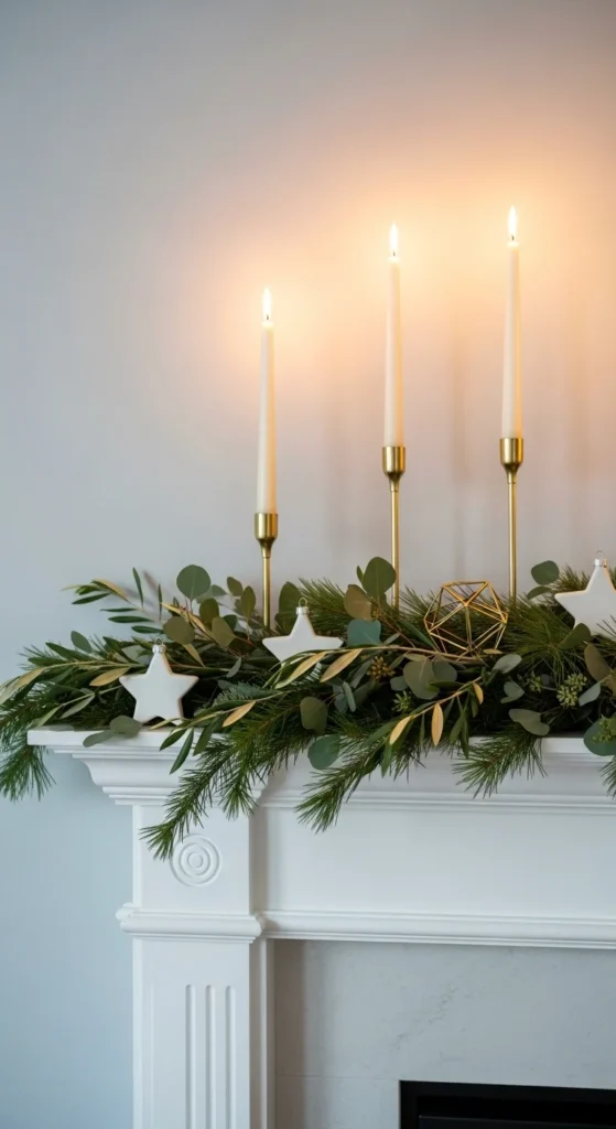 8. Layered Mantel With Soft Greenery