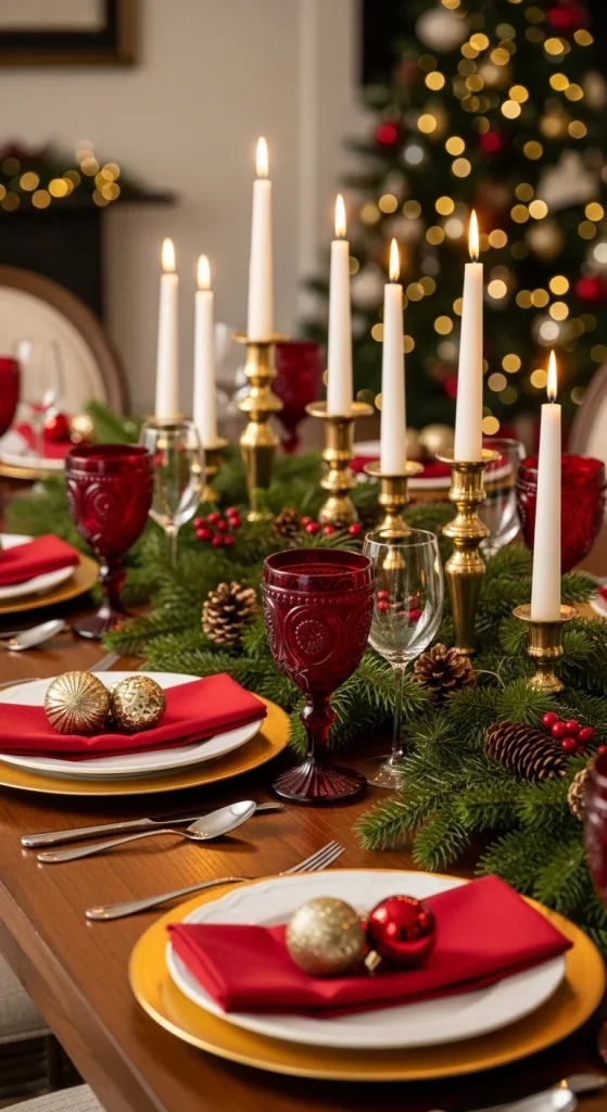 9. Classic Christmas Table with Red Glassware