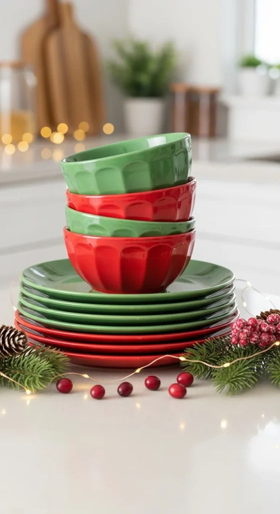 9. Red and Green Dishware Stack
